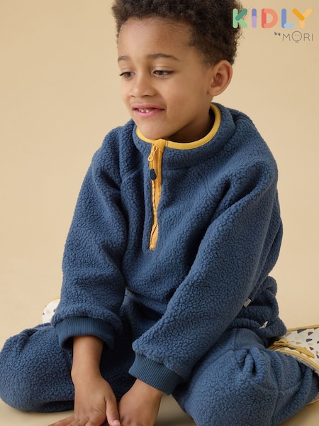 כחול  - Kidly By Mori Teal Soft Sherpa Fleece Jumper