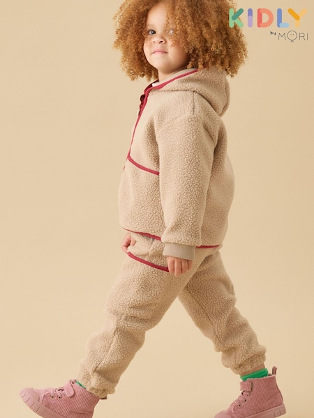 Cream - Kidly By Mori Cream Soft Sherpa Fleece Joggers With Pockets