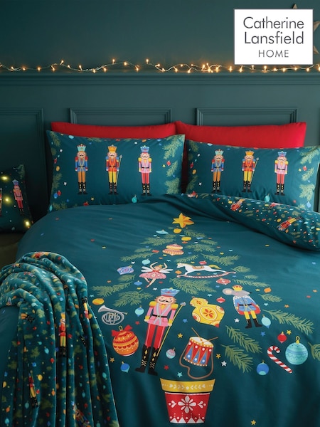 Catherine Lansfield Green Christmas Nutcracker Reversible Duvet Cover Set (911291) | €24 - €40