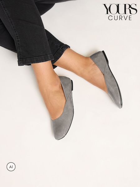 Grey - Yours Curve Dipped Top Line Ballet Pumps