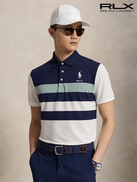 Blue - Regular Ralph Lauren Rlx Performance Pique Stripe Polo Shirt