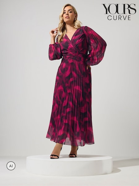 Red - Yours Curve Wrap Pleated Maxi Dress