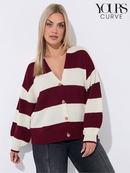 Cream - Yours Curve Limited Stripe Balloon Sleeve Cardigan