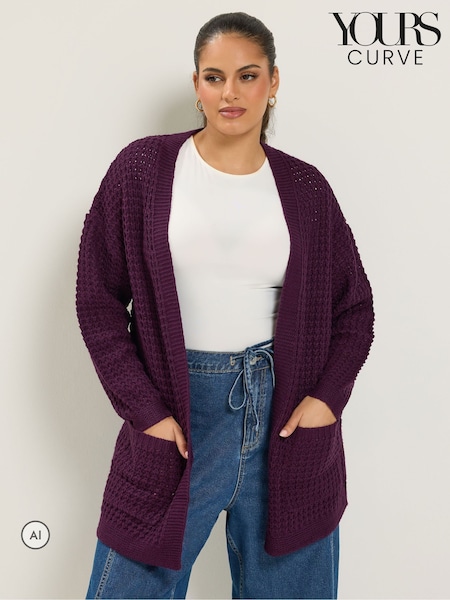 Red - Yours Curve Waffle Knit Cardigan