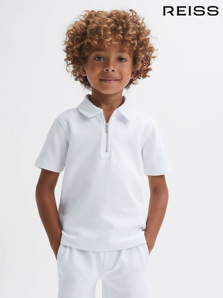 Reiss White Creed Junior Textured Half-Zip Polo Shirt (912282) | €34