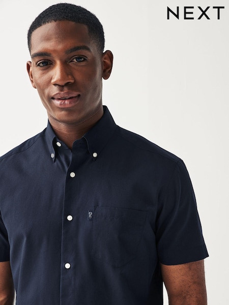 Navy Blue Regular Fit Short Sleeve Easy Iron Button Down Oxford Shirt (912337) | €25