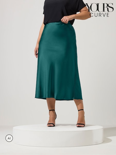 Green - Yours Curve Bias Cut Satin Skirt