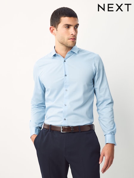 Blue Regular Fit Double Cuff Easy Care Textured Smart Shirt (912494) | €28