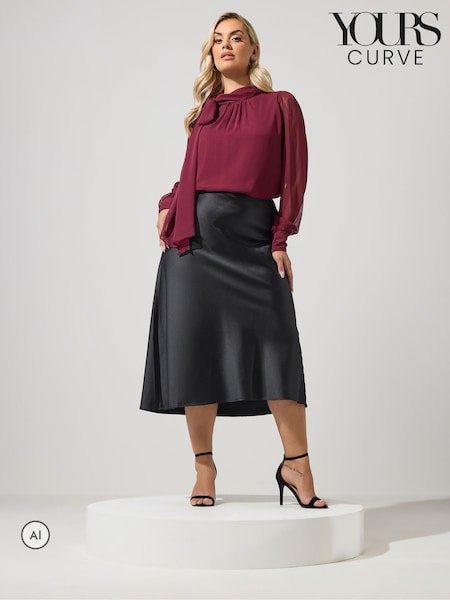 Black - Yours Curve Bias Cut Satin Skirt