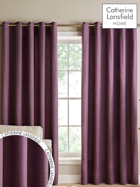 Catherine Lansfield Purple Textured Thermal Lined Eyelet Curtains (912548) | AED46 - AED131