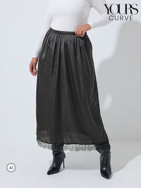 Black - Yours Curve Limited Long Satin Hem Skirt