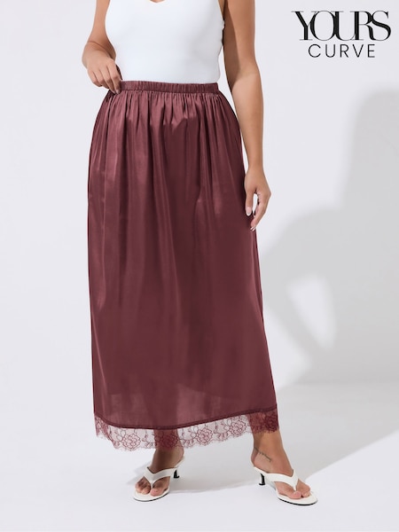 Red - Yours Curve Limited Long Satin Hem Skirt