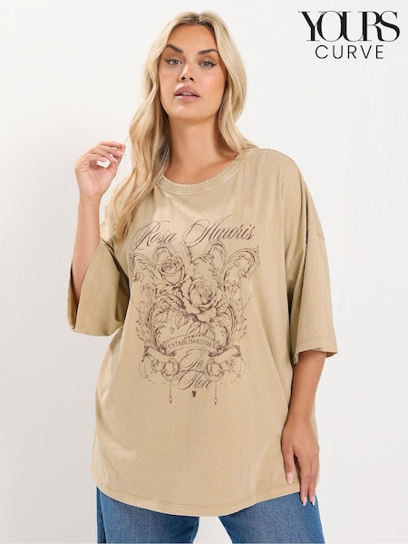 Natural - Yours Curve Rosa Placement Boxy T-shirt