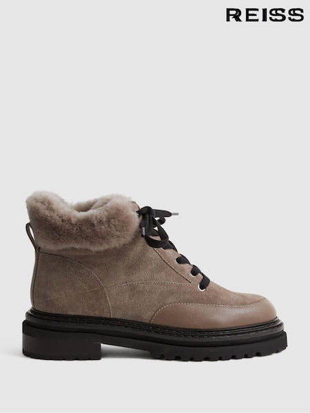 Reiss Mink Leonie Suede Faux Fur Hiking Boots (912855) | €102