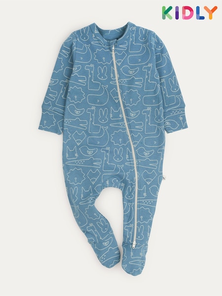 Sininen - Kidly Organic Zip 100% Organic Cotton Sleepsuit (913011) | €24