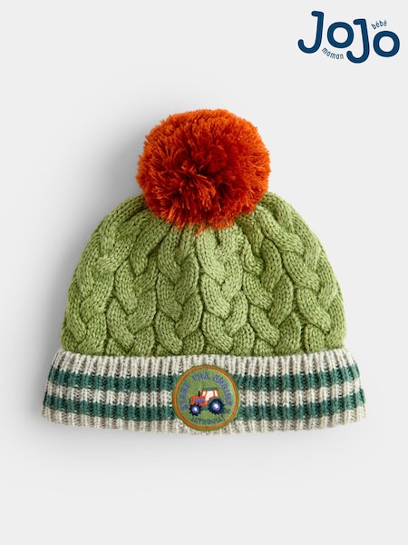 Green Tractor - Jojo Maman Bébé Cable Knit Hat