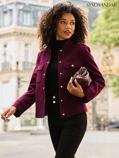 Red - Sosandar Mandarin Collar Jacket With Gold Buttons