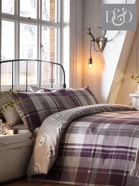 D&D Purple Colville Check Brushed 100% Cotton Duvet Cover and Pillowcase Set (913423) | $43 - $77