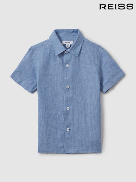 Reiss Sky Blue Holiday 13-14 yrs Short Sleeve Linen Shirt (913499) | AED302