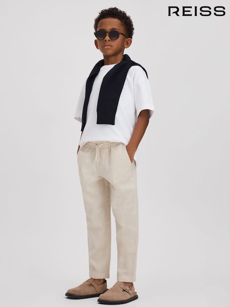 Reiss Stone Wilfred Junior Linen Drawstring Tapered Trousers (913875) | €58