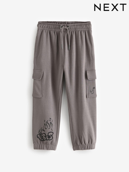 Slate Grey Graphic Print 100% Cotton Cargo Joggers (3-16yrs) (913921) | AED53 - AED71
