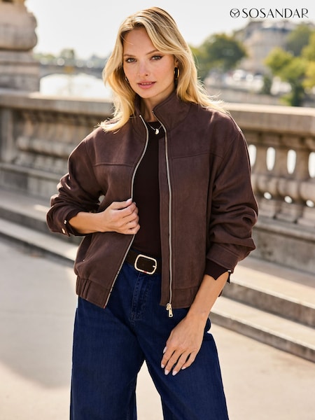 Brun - Sosandar Veste à col cheminée zippée en faux daim