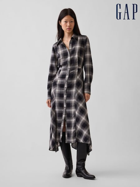 Black - Gap Plaid Maxi Shirt Dress