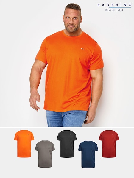 Negru - BadRhino Big & Tall 100% Bumbac Mânecă scurtă Tricou 5 Pack (914419) | 320 LEI