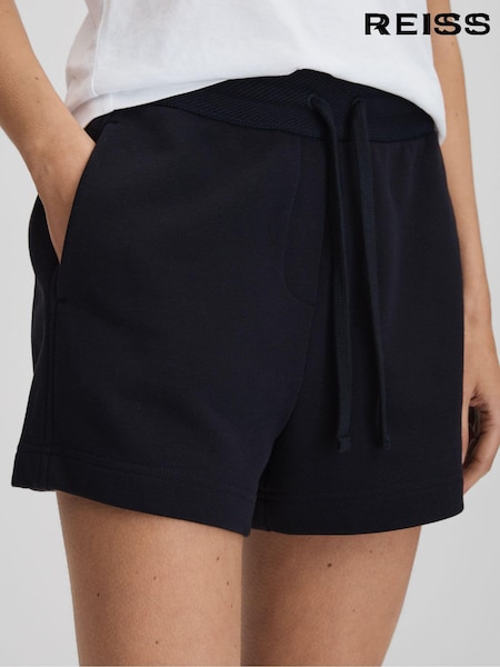 Reiss Navy Cody Cotton Blend Drawstring Shorts (914480) | AED490