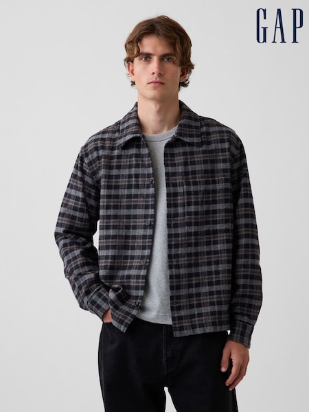 Black/Grey Check - Regular Gap Relaxed Straight-hem Flannel Shirt