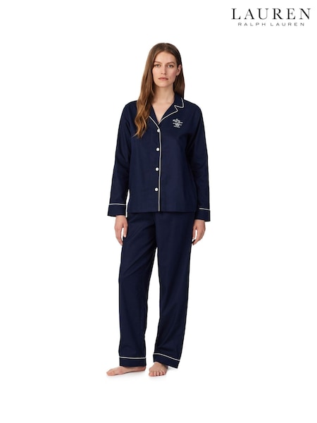 Blue - Lauren Ralph Lauren Long Sleeve Cotton Pyjamas Set