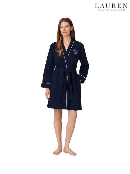 Blue - Lauren Ralph Lauren Cotton Waffle Kimono Robe
