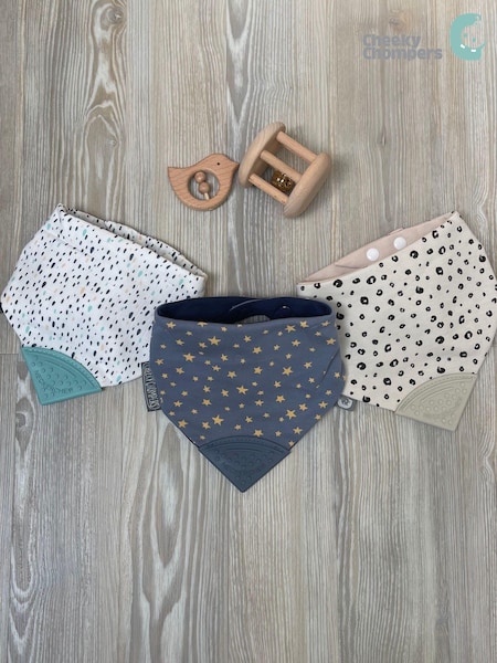 Natural - Cheeky Chompers Teething Dribble Baby 100% Cotton Bibs 3 Pack (914673) | 45 €