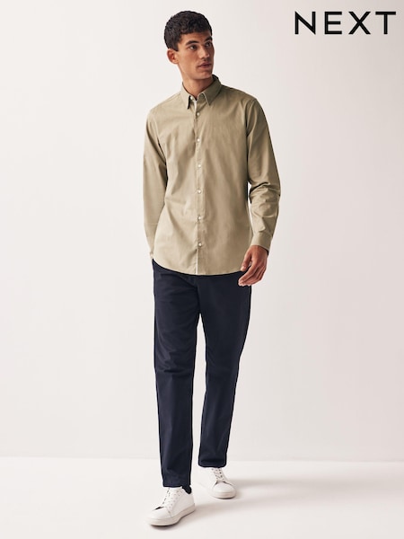 Tan - Slim Fit Stretch Oxford Long Sleeve Shirt (914740) | 119 LEI