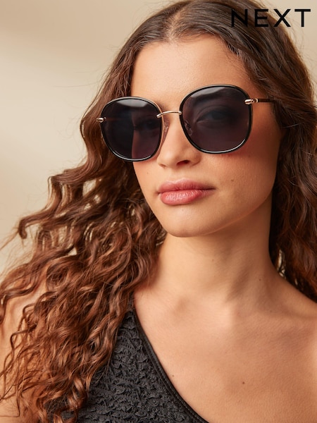 Черный Золотистый - Round Metal Trim Sunglasses (914964) | €8
