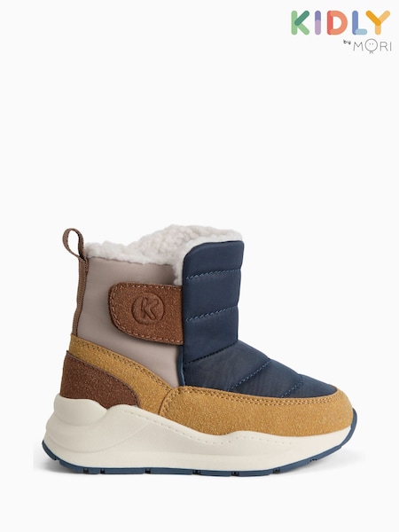 Blue - Kidly By Mori Colourblock Quilted Snow Boots