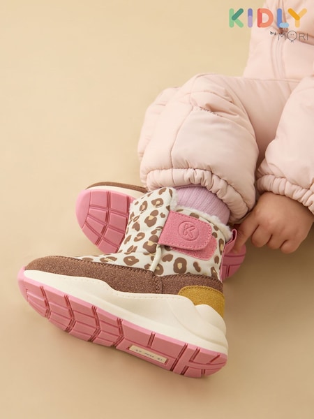 Pink - Kidly By Mori Leopord Print Quilted Snow Boots