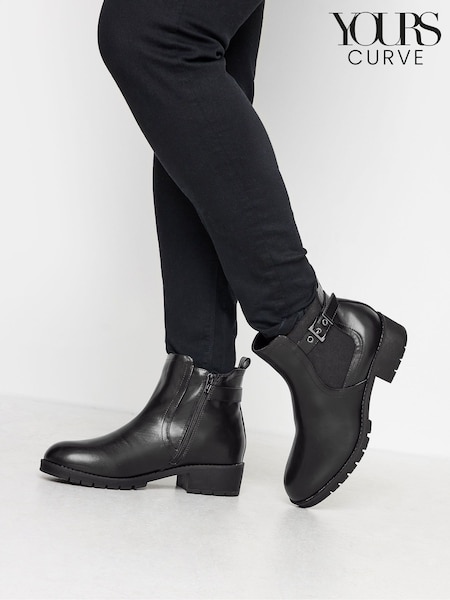 Yours Curve Black Extra Wide Fit Buckle Ankle Boots (916335) | $58