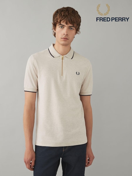 Fred Perry Crepe Pique Quarter Zip 100% Cotton Polo Shirt (916517) | €72