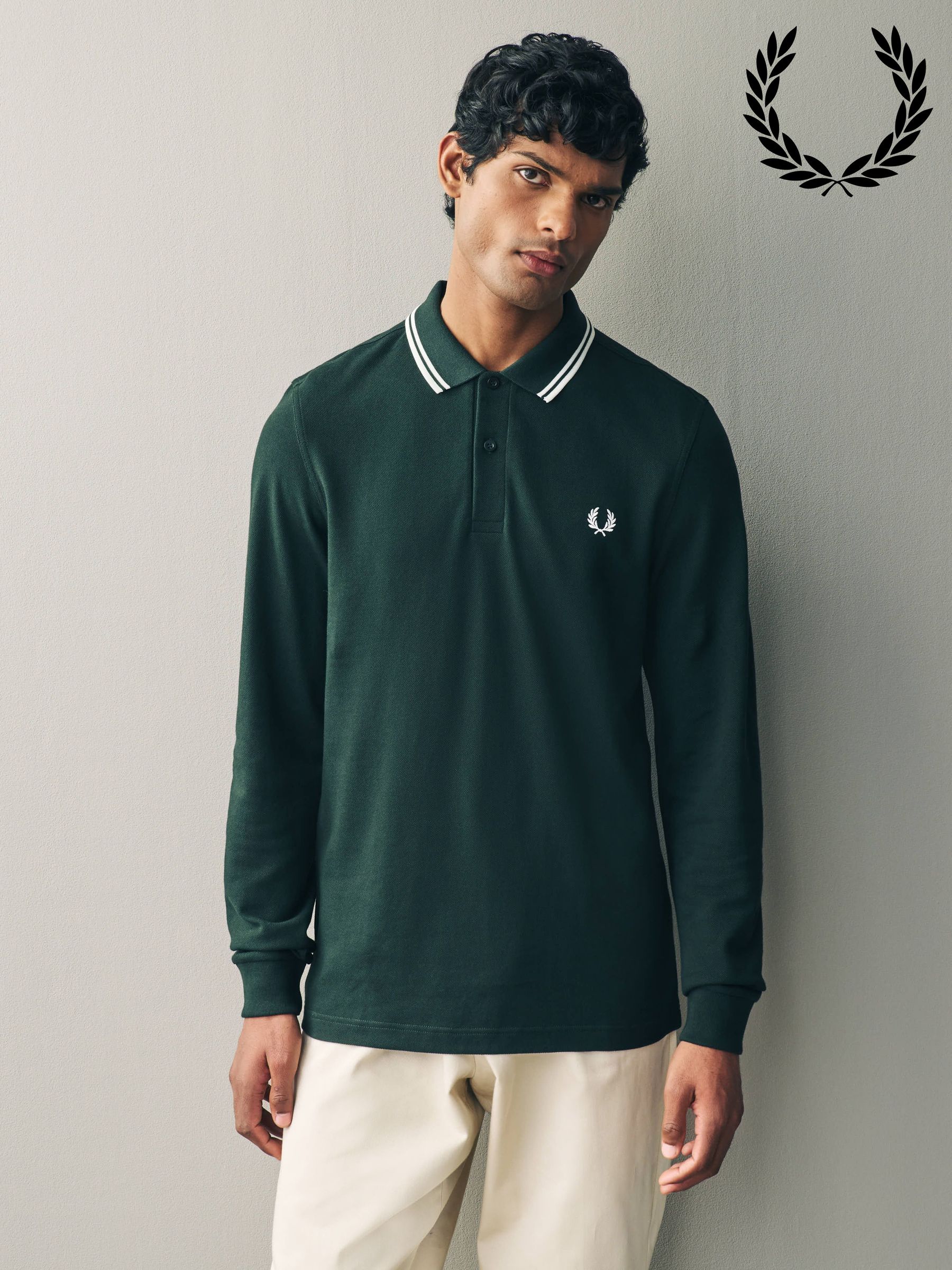 Buy Men's Polo Shirts Fred Perry Long Sleeve Single Online | Next USA
