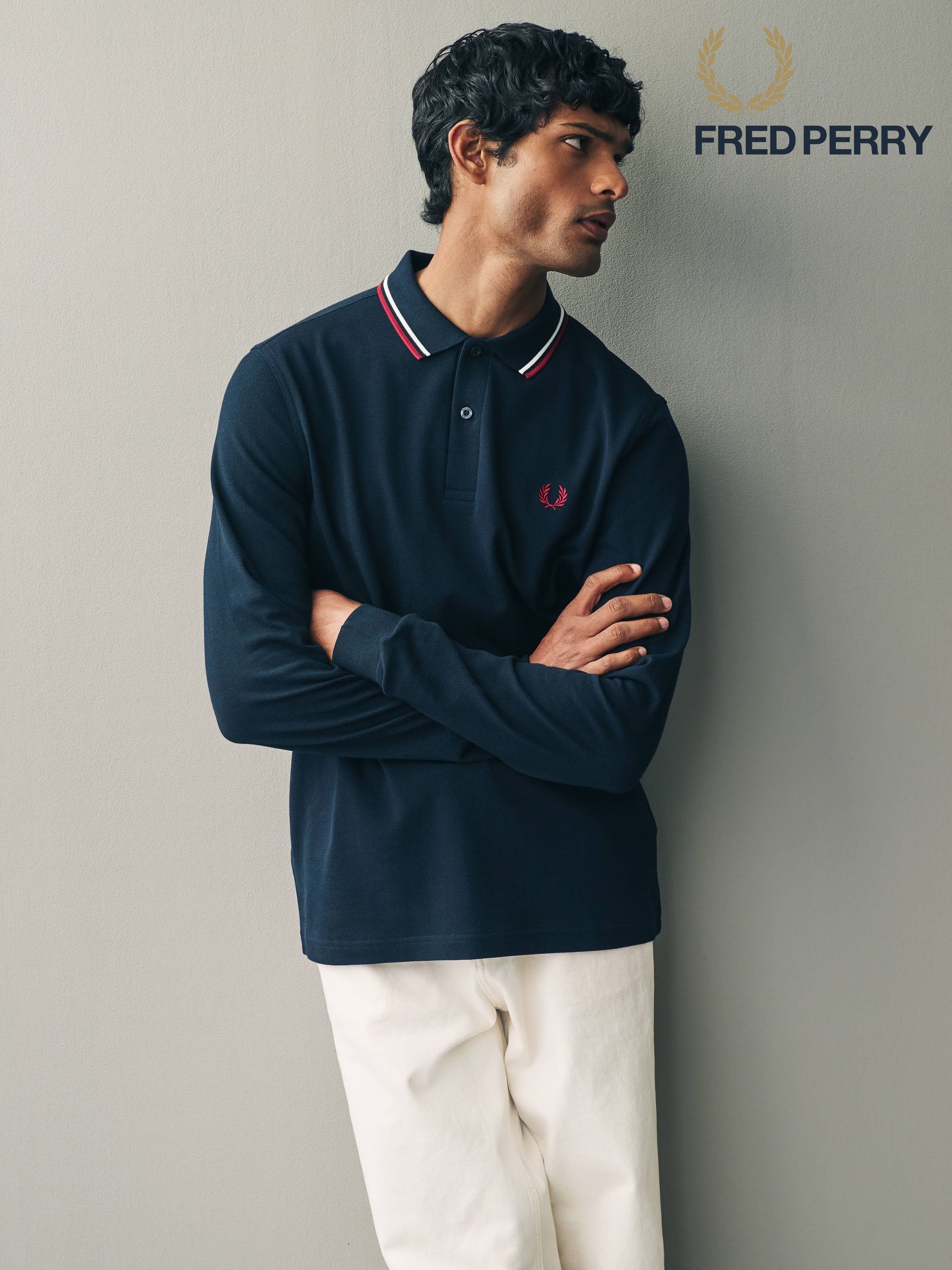 トップス FRED PERRY Long Sleeve Ribbed Polo Shirt THE FRED PERRY SHIRT LONG SLEEVE POLO SHIRT - FRED PERRY