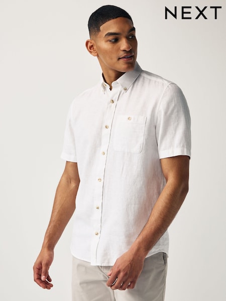 Alb - Cotton Linen Blend Short Sleeve Shirt (916812) | 132 LEI