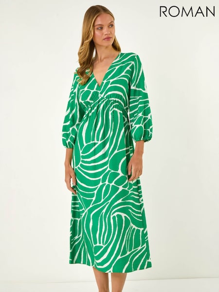 Green - Roman Abstract Geometric Midi Dress