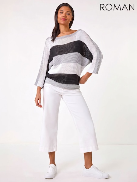 Harmaa - Roman Color Block Slash Neck Neulepusero