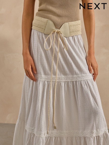 Ecru Crochet Tie Wide Belt (916996) | AED54