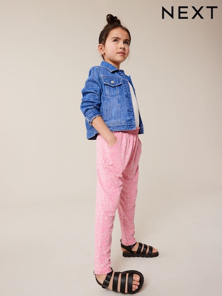 Pink Floral Print Jersey Stretch Lightweight Trousers (3-16yrs) (917082) | €7 - €10