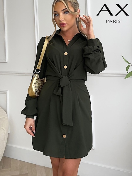 AX Paris Olive Green Button Tie Front Mini Shirt Dress (917260) | € 17