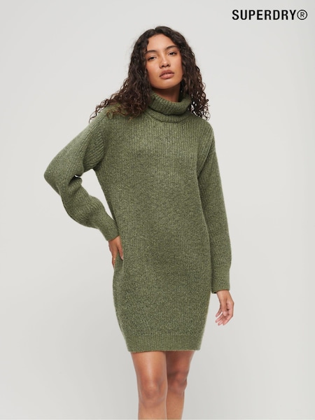 Verde - Superdry 100% Cotton Knitted Guler întors Pulover Rochie (917454) | 320 LEI