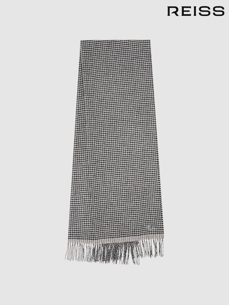 Reiss Black/White Victoria Wool Blend Dogtooth Embroidered Scarf (917709) | €113
