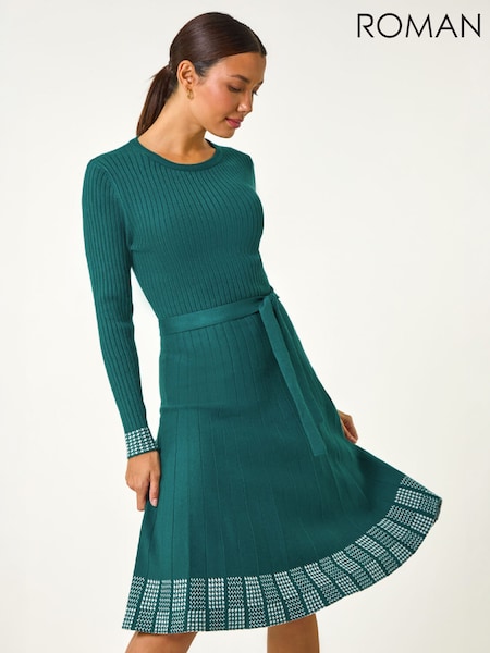 Azul - Vestido Roman de punto elástico acanalado con estampado en el borde